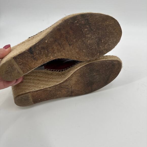 Celine Burgundy Leather Wedge Espadrilles Sandals Size 41/ US10 - Picture 9 of 12